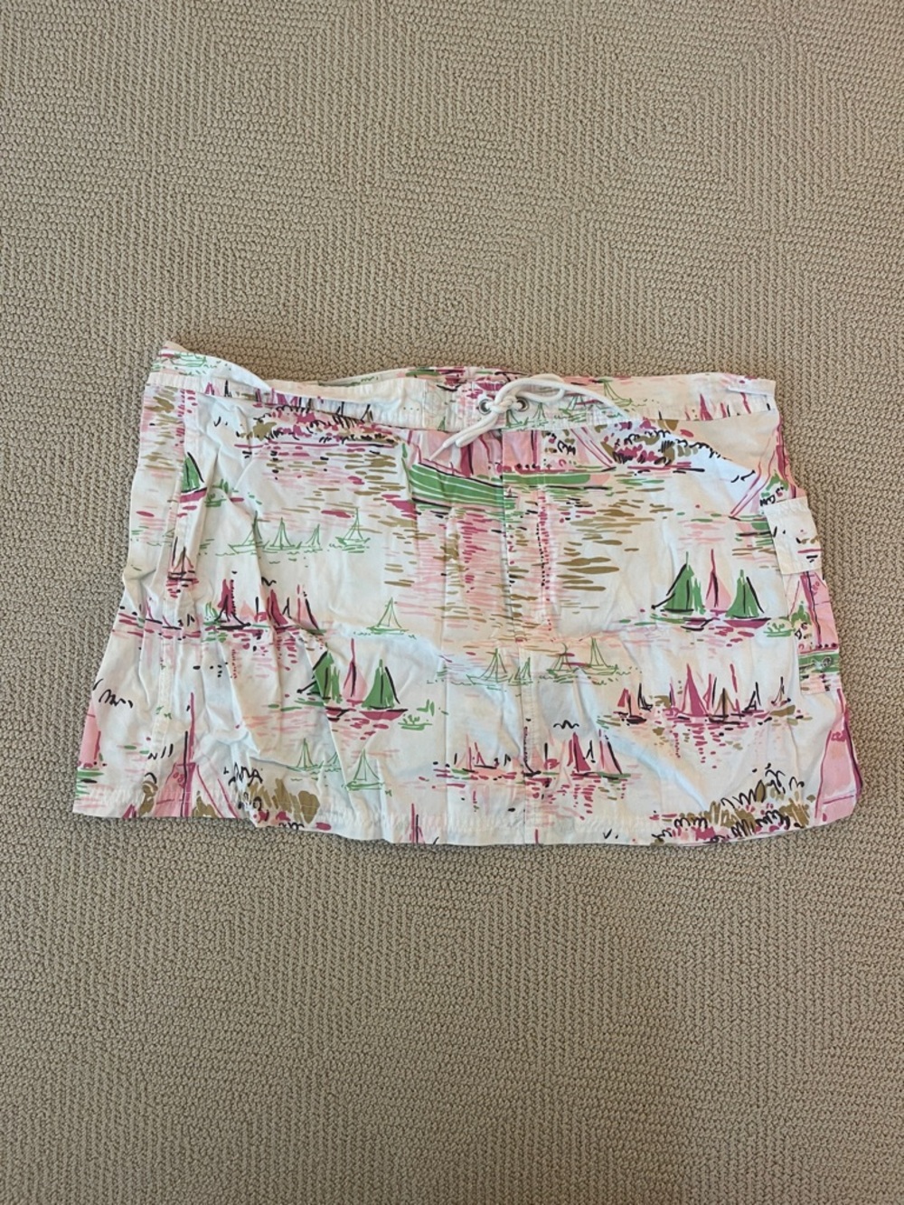 J. Crew White Mini Skirt with Pink and Green Sailboat Print